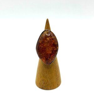 Vintage Second Half 20th Century Denmark Amber & Sterling Silver Ring 6